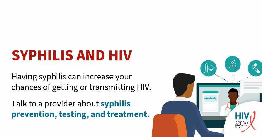 Having syphilis can increase your chances of getting or transmitting HIV. Talk to a provider about syphilis prevention, testing, and treatment.