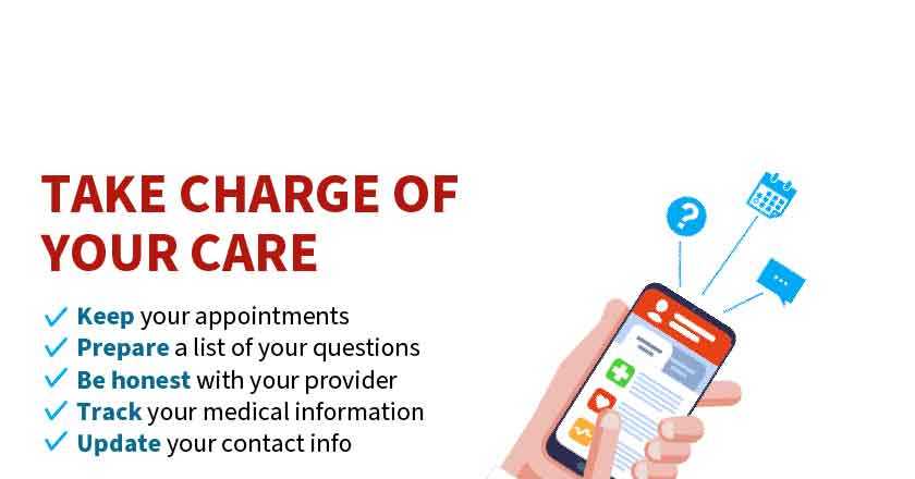 Keep your appointments. Prepare a list of your questions. Be honest with your provider. Track your medical information. Update your contact info.